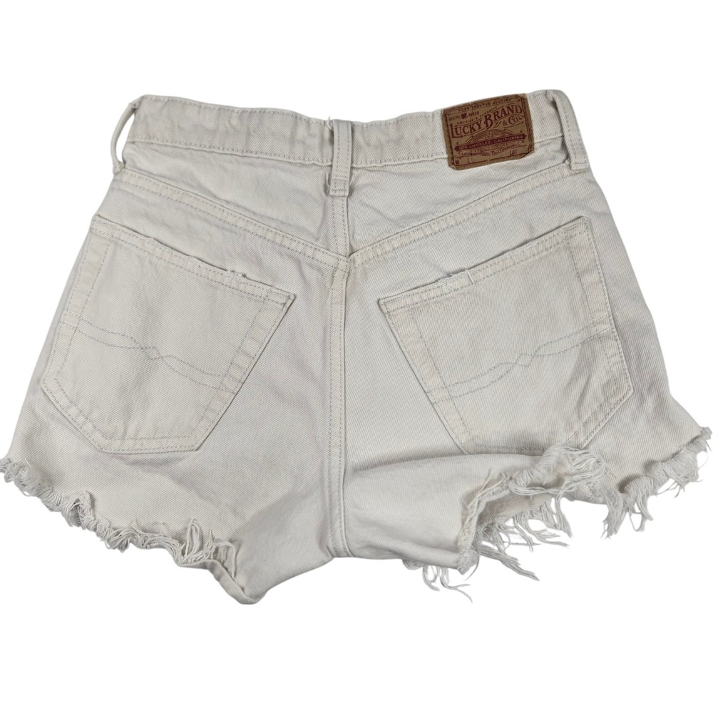 Lucky Brand Denim Luck Pins Shorts Distressed Frayed Hem Cone Denim‎ Sz 0/25 Y2K - Picture 2 of 11